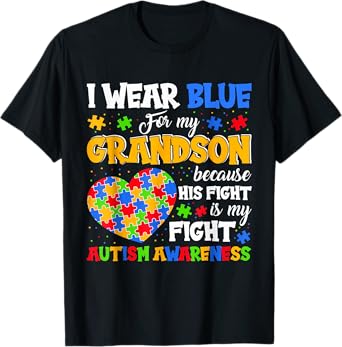 Grandma Grandpa I Wear Blue For My Grandson Autism Awareness T-Shirt