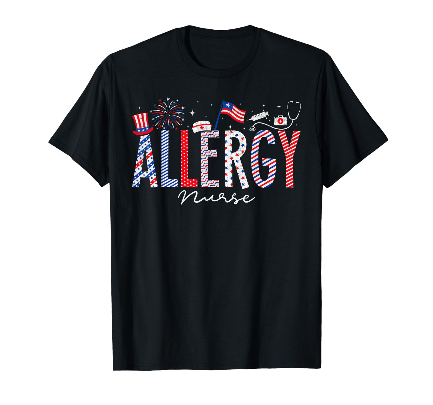 4th Of July Allergy Nurse Scrub Tops Patriotic Nurses T-Shirt for Women Men