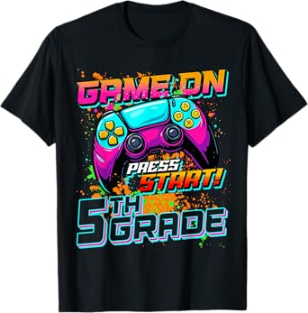 Game On Press Start 5th Grade First Day Of School Boys Kids T-Shirt