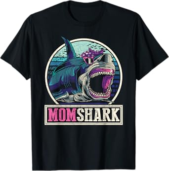 Retro Ocean Animal Family Mama Gift Mommy Whale Mom Shark T-Shirt