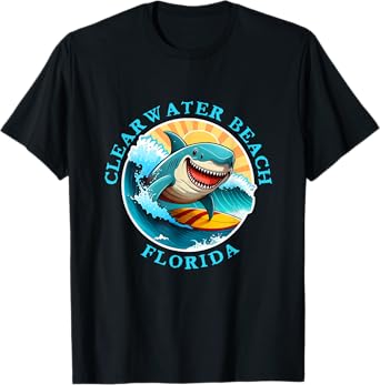 Clearwater Beach Florida Happy Surfing Shark Souvenir T-Shirt