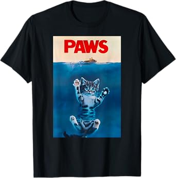 PAWS Parody Cat Lover Funny Kitten Shark Mouse Gift meow Men Women Girls Kids T-Shirt