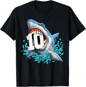 Kids Shark 10th Birthday Boy Funny Shark 10 yrs Old Birthday T-Shirt