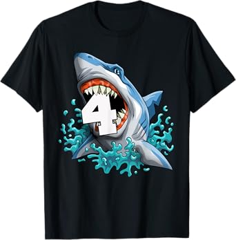 Kids Shark 4th Birthday Boys Funny Shark 4 yrs Old Birthday T-Shirt
