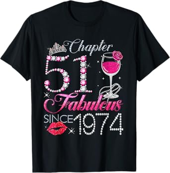 Chapter 51 Fabulous Since 1974 51st Birthday Queen Diamond T-Shirt