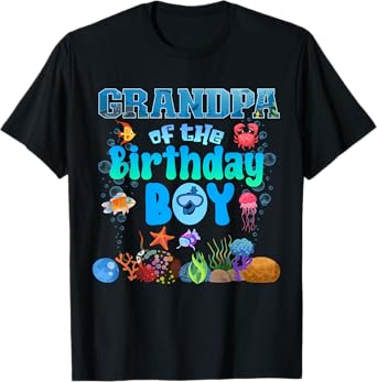 Grandpa Of The Birthday Boy Aquarium Sea Animals Matching T-Shirt
