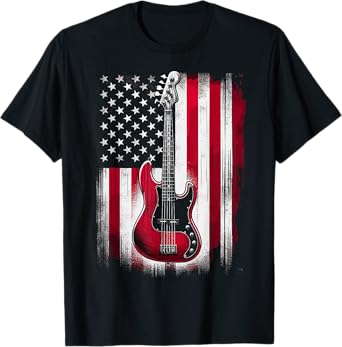 USA American Flag Bass Guitar Player Musician T-Shirt