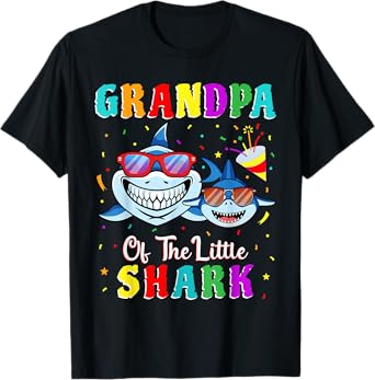 Grandpa Of The Little Shark Grandson Shark Birthday Party . T-Shirt