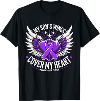 Overdose Awareness Month For Son Purple Ribbon Mens Womens T-Shirt
