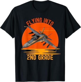 Flying Into 2nd Grade Back To School Jet Fighter Graphic T-Shirt