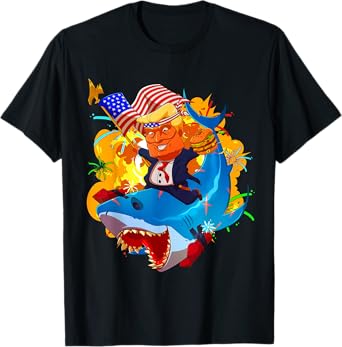Trump Shark Patriotic Unique 4th of July American Flag T-Shirt