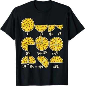 Pizza Salami Cheese Quick Math Fractions Math Teachers T-Shirt for Men Women Girls Kids