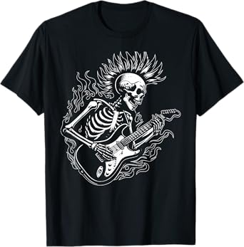 Punk Rock Skeleton Electric Guitar Rocker Men Boys Kids T-Shirt