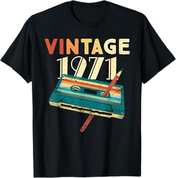 Vintage 1971 Music Cassette 54th Birthday Gifts 54 Years Old T-Shirt