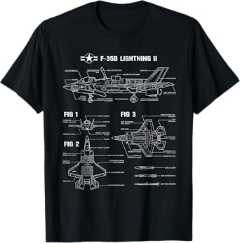 American Aircraft Stealth Fighter F35 lightning blueprint T-Shirt
