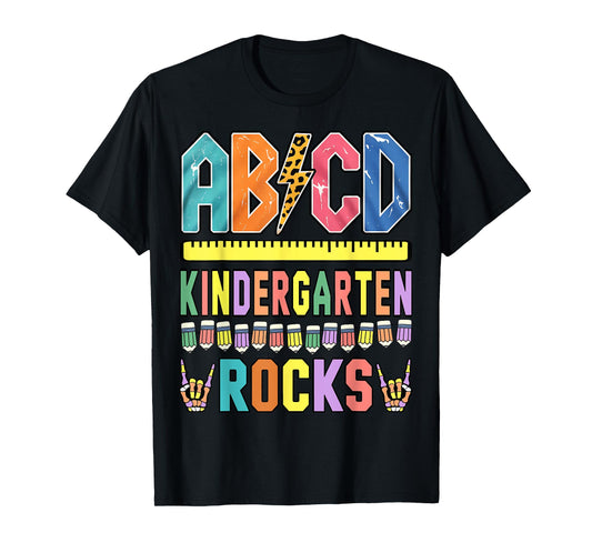 ABCD Kindergarten Rocks Funny Teachers Skeleton Boys Rock T-Shirt