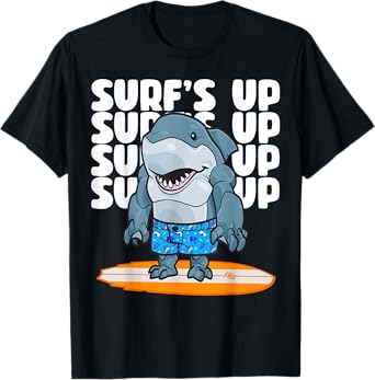 Ocean Surf's Up King of the Surfer Shark Surfer Camp Beach T-Shirt for Men Women Girls Kids