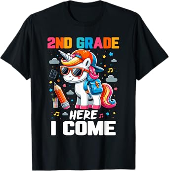 Second Grade Here I Come Unicorn Girls Kids Back To School T-Shirt
