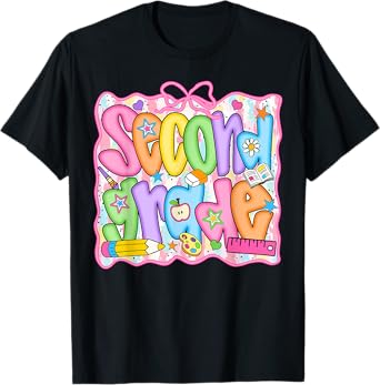 Second Grade Coquette Bow Back To School Teachers Girls Kids T-Shirt