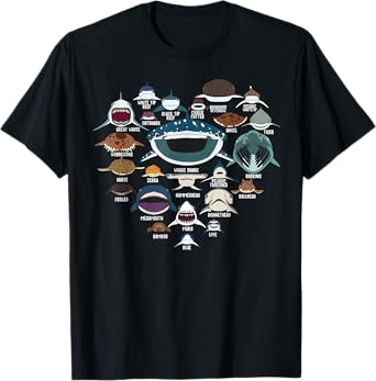 Types Of Shark Identification Shark Faces Tee Marine Biology T-Shirt