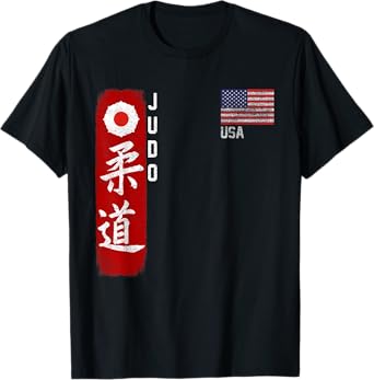 Judo Usa American flag Judoka Dojo Martial art America kanji T-Shirt for Women Men