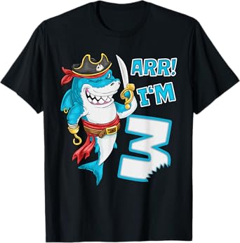 I'm 3 years Bday Shark pirate 3rd Birthday boy pirate Party T-Shirt