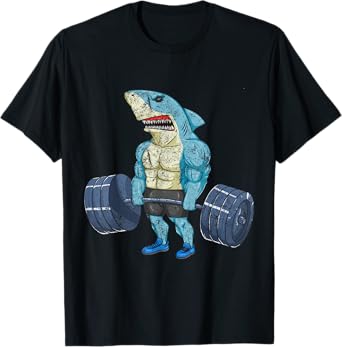 Vintage Shark Weightlifting Bodybuilder Muscle Fitness T-Shirt
