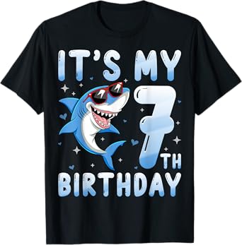 Kids 7 Years Old Shark Lover It's My 7th Birthday T-Shirt