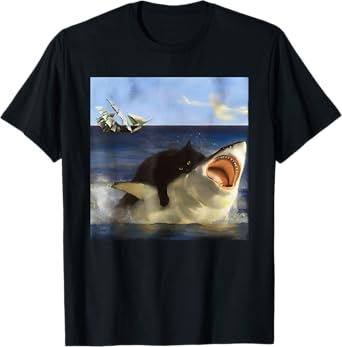 Graphic Cute Kitten Funny Animal Vintage Art Cat Meme Shark T-Shirt for Men Women Girls Kids