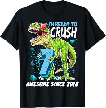 7th Birthday T Rex Dinosaur Party Boys Rawr I'm 7 T-Shirt
