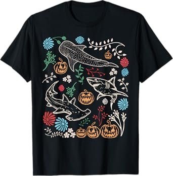 Vintage 90s Halloween Shark Pumpkin Ocean Marine Biology T-Shirt