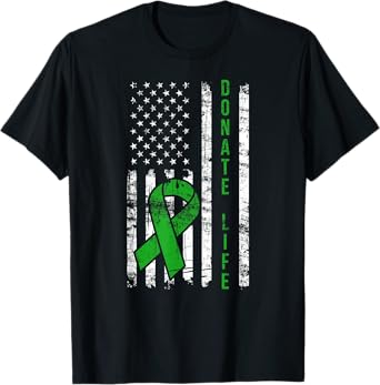 Distressed Donate Life USA Flag Organ Kidney Donor Ribbon T-Shirt