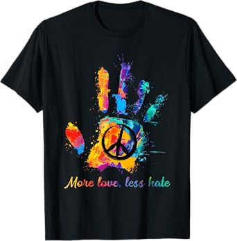 Hand Print Hippie Peace Sign More Love Less Hate T-Shirt