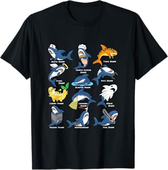 Type of Sharks Costume Shark Nurse Angel Shark Sleeper Shark T-Shirt