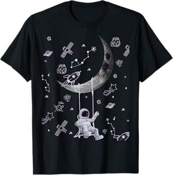 Funny Astronaut Purple Moon Swing NASA Space Science Teacher T-Shirt