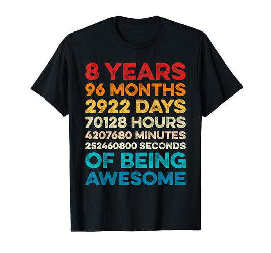 8th Birthday 8 Years of Being Awesome Vintage 8 Years Old T-Shirt