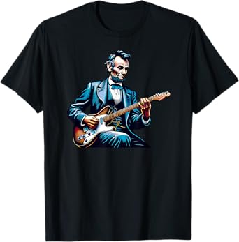 Abraham Lincoln Playing Electric Guitar Color Funny T-Shirt
