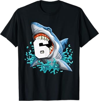 Kids Shark 6th Birthday Boys Funny Shark 6 yrs Old Birthday T-Shirt