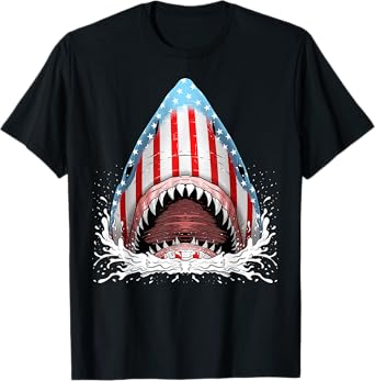 Funny Shark American Flag Jawsome 4th Of July Kids Boys Gift T-Shirt