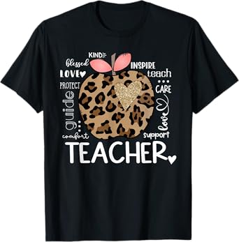 Teacher Life Leopard Apple Teacher's Day Back To School T-Shirt