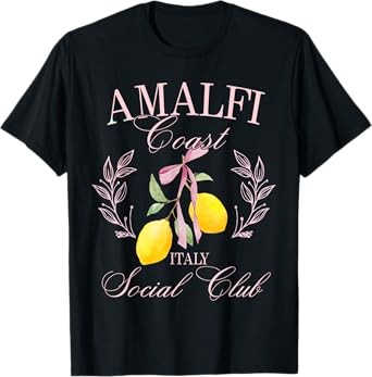 Retro Amalfi Italy Coast Pink Coquette Bow Capri Lemons T-Shirt