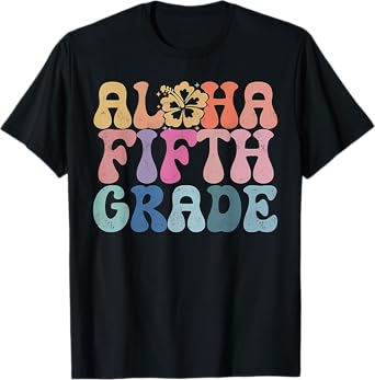 Retro Aloha Fifth Grade Teacher Summer Vacation Beach Hawaii T-Shirt