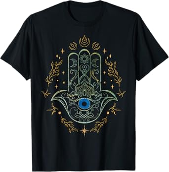 Evil Eye Hamsa Hand Nazar Amulet Protection Celestial Yoga T-Shirt