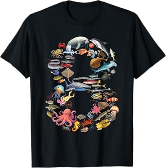 8 Years Old 8th Birthday Sea Ocean Animals Figures Number 8 T-Shirt