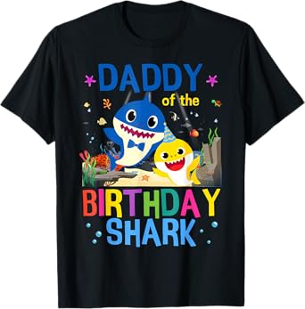 Funny Daddy Of The Birthday Family Shark Kids Birthday T-Shirt