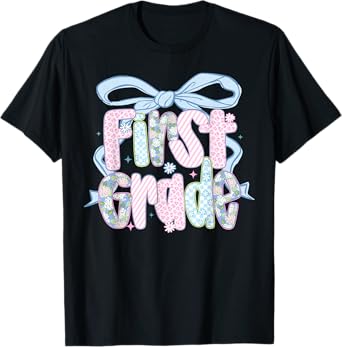 First Grade Coquette Bow Girls Teacher Team 1st Grade Squad T-Shirt