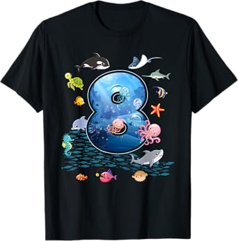 8th Birthday Aquarium Sea Aquatic Animals Lover Boys Girls T-Shirt