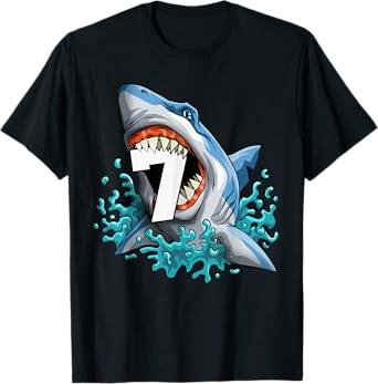 Kids Shark 7th Birthday Boys Funny Shark 7 yrs Old Birthday T-Shirt