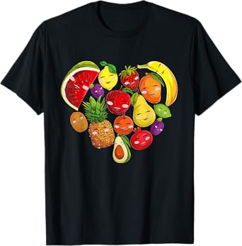 Funny Fruits Collage Cute heart Fruit and Vegetables T-Shirt