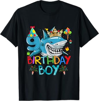 9th Birthday Shark Ocean Theme Party 9 Years Old For Boy T-Shirt